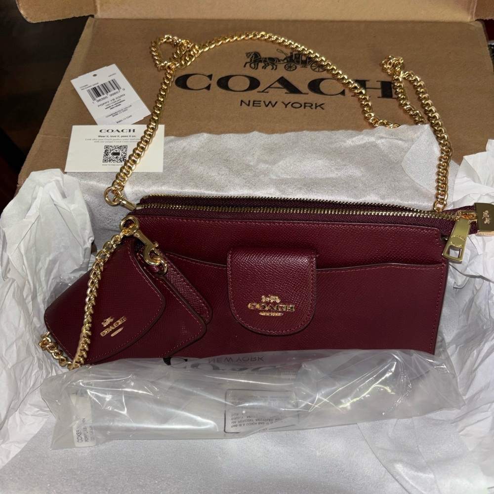 Coach 🆕 Poppy Crossbody Bag with card case dark wine Gold hardware - Picture 12 of 12
